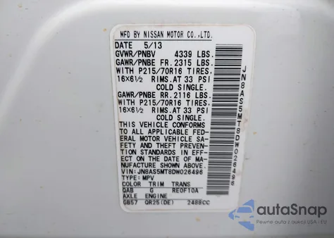 2013 Nissan Rogue S z USA, uszkodzony, nr VIN JN8AS5MT8DW026496